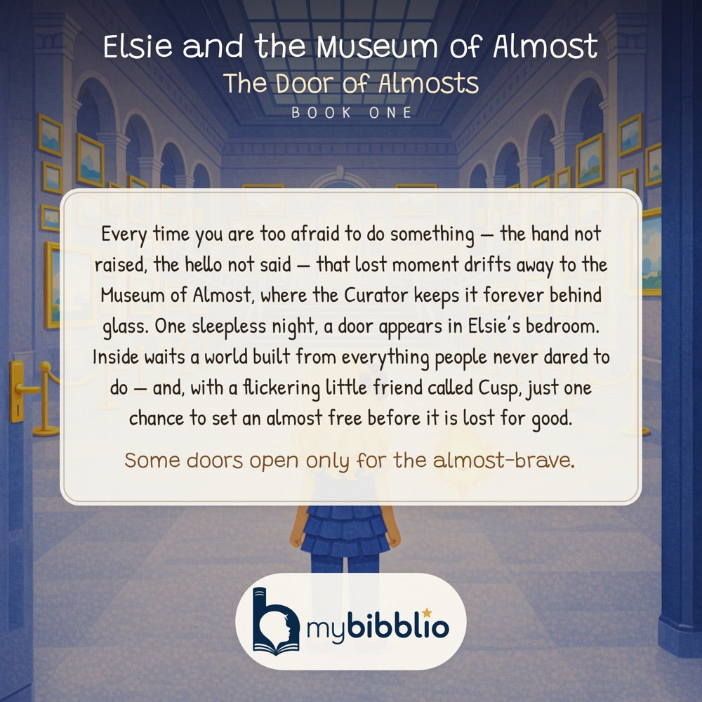 Museum of Almost · Book One – The Door of Almosts — back cover (Modern Flat style)