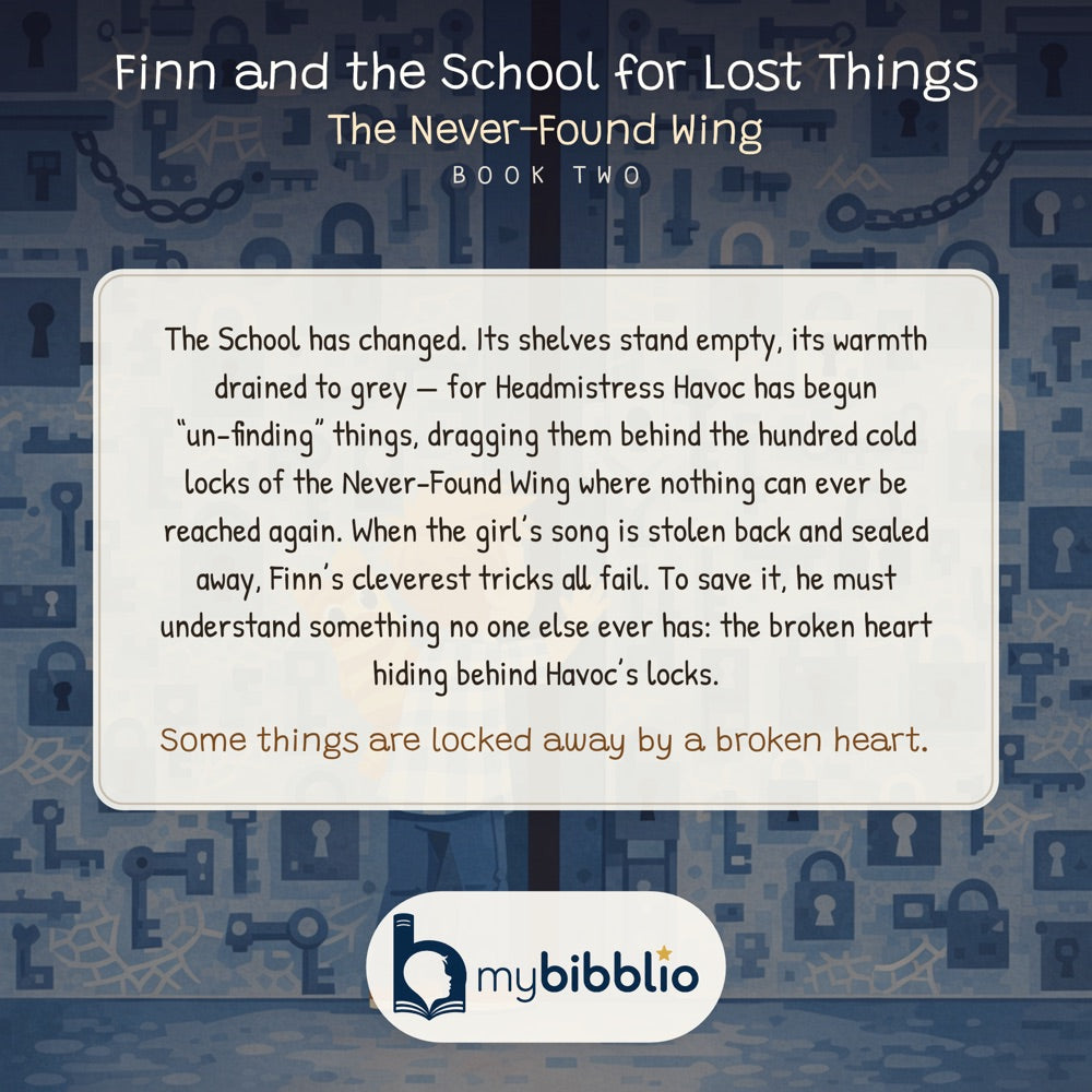 School for Lost Things · Book Two – The Never-Found Wing — back cover (Modern Flat style)