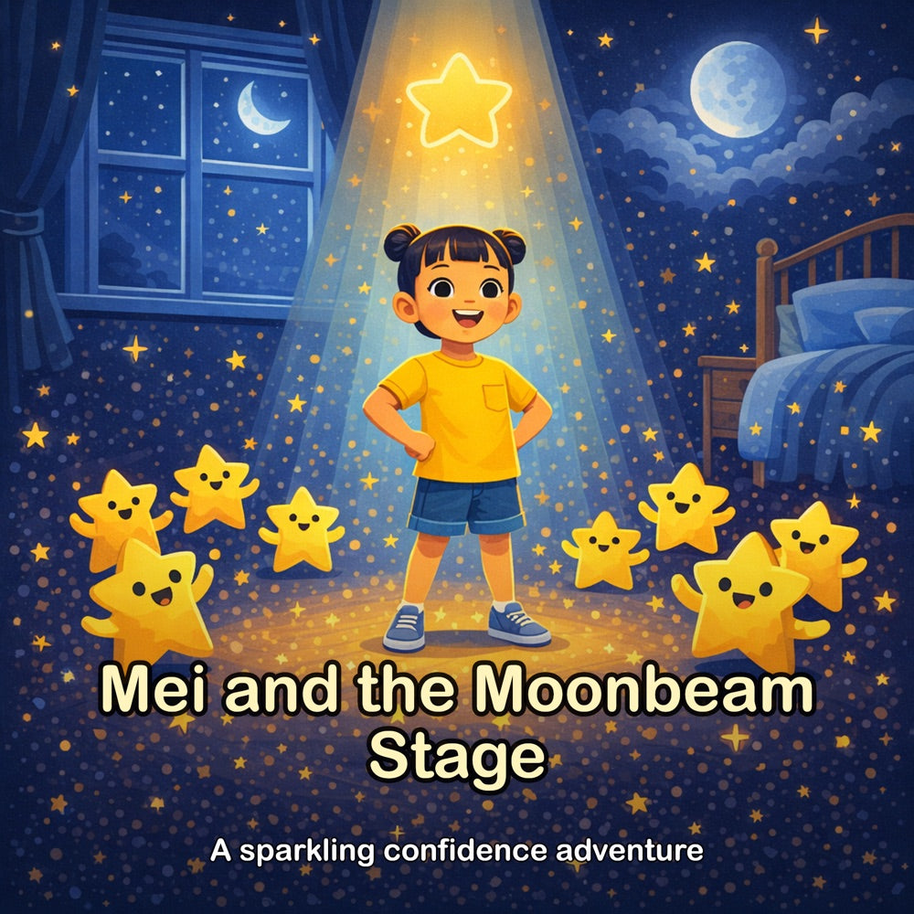 The Moonbeam Stage – Personalised Storybook — front cover (Modern Flat style)