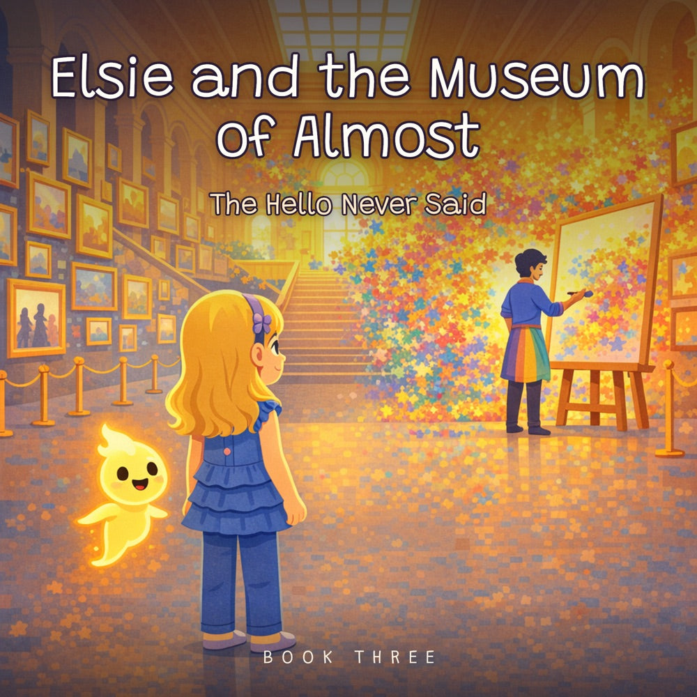 Museum of Almost · Book Three – The Hello Never Said — front cover (Modern Flat style)
