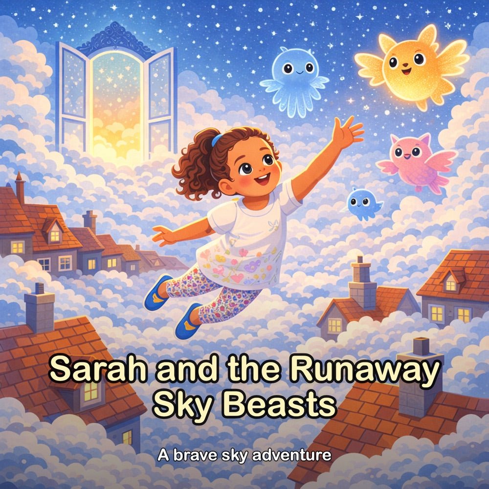 The Runaway Sky Beasts – Personalised Storybook — front cover (Modern Flat style)