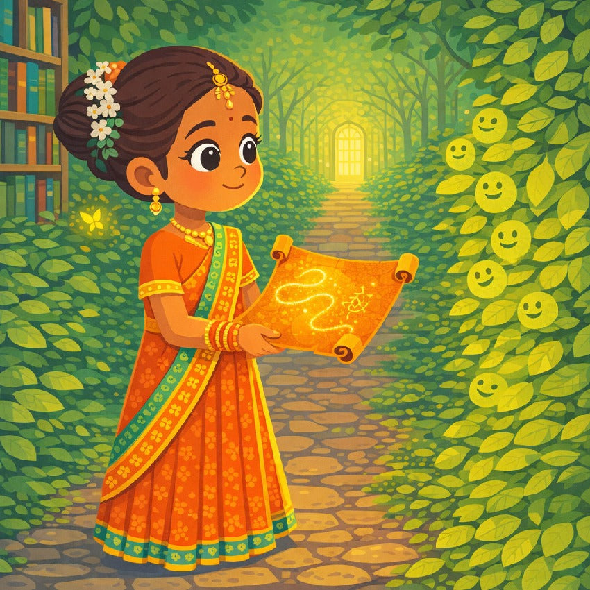 Aanya and the Map That Drew Itself — scene six illustration (Modern Flat style)