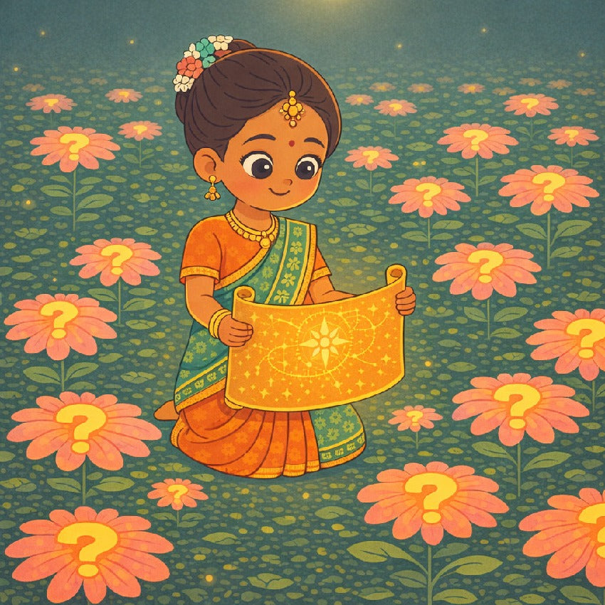 Aanya and the Map That Drew Itself — scene seven illustration (Modern Flat style)