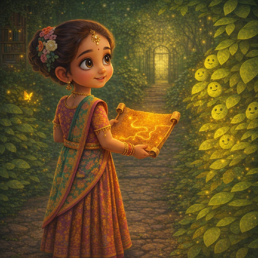 Aanya and the Map That Drew Itself — scene six illustration (Pixar 3D style)