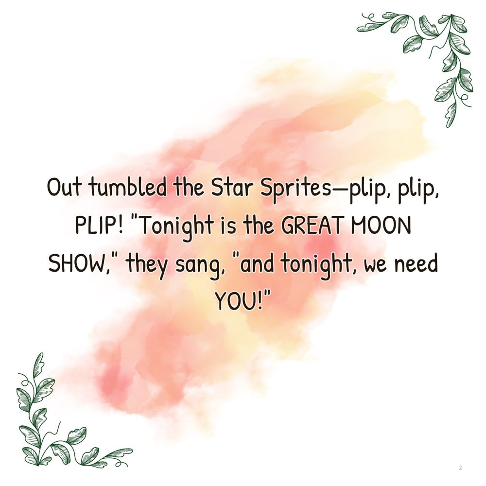 The Moonbeam Stage – Personalised Storybook — scene two text (Modern Flat style)
