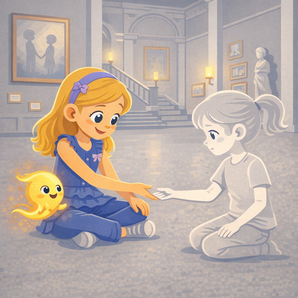 Museum of Almost · Book Three – The Hello Never Said — scene two illustration (Modern Flat style)