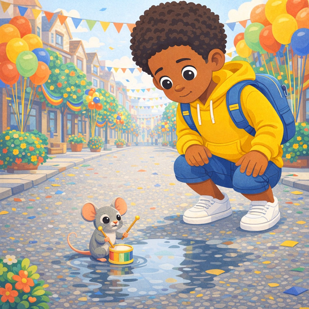 The Rainbow Rescue Parade – Personalised Storybook — scene two illustration (Modern Flat style)