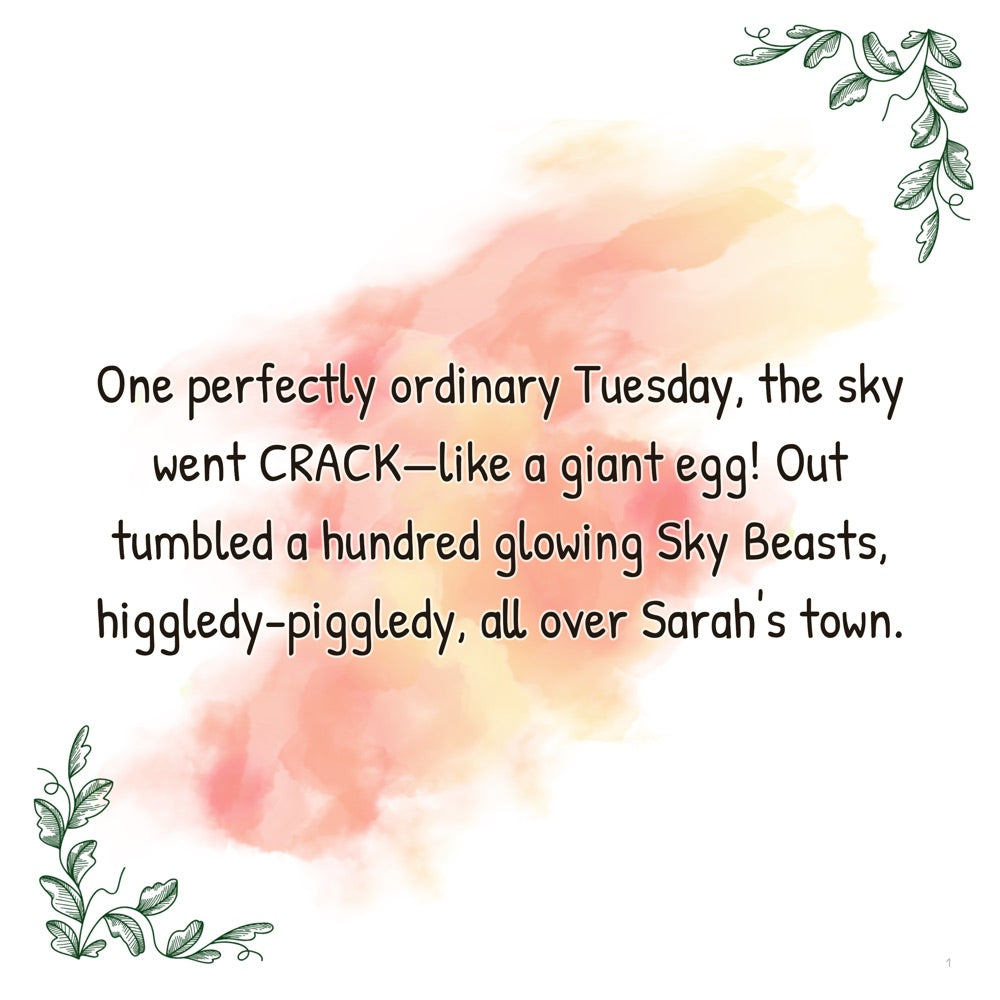 The Runaway Sky Beasts – Personalised Storybook — scene one text (Modern Flat style)