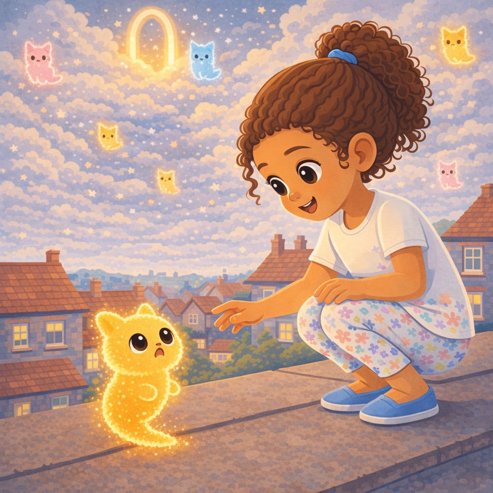 The Runaway Sky Beasts – Personalised Storybook — scene two illustration (Modern Flat style)