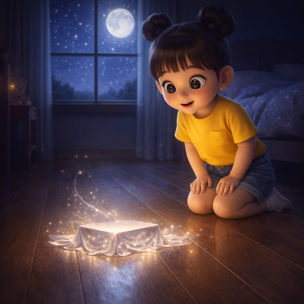 The Moonbeam Stage – Personalised Storybook — scene one illustration (Pixar 3D style)