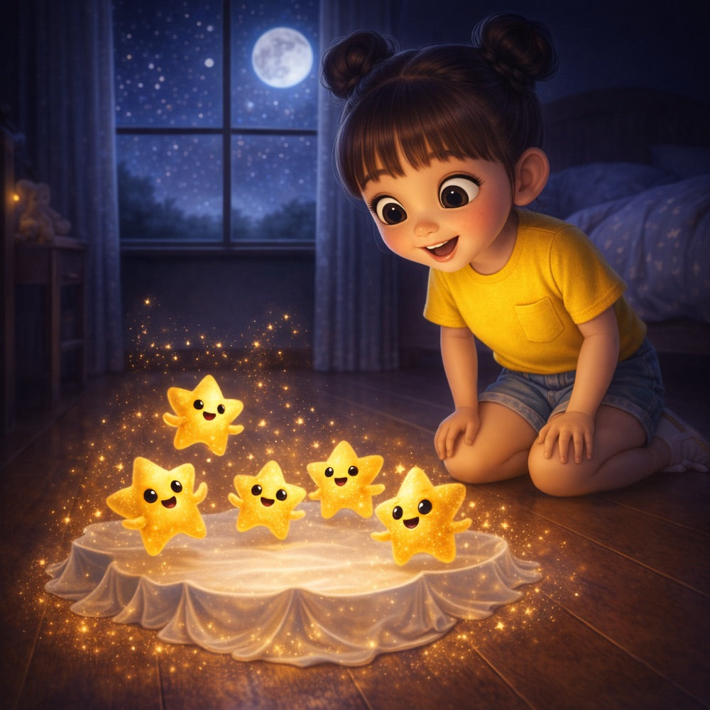 The Moonbeam Stage – Personalised Storybook — scene two illustration (Pixar 3D style)