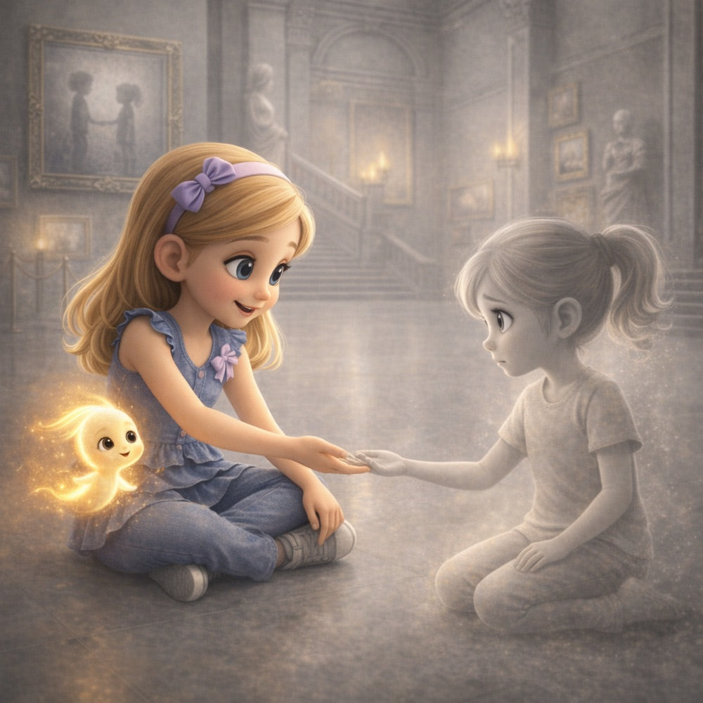 Museum of Almost · Book Three – The Hello Never Said — scene two illustration (Pixar 3D style)