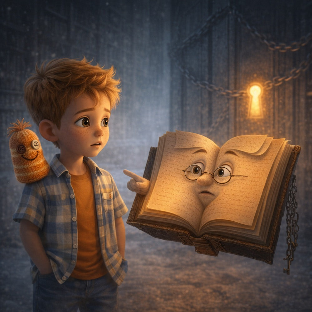School for Lost Things · Book Three – The Thing You Lost — scene two illustration (Pixar 3D style)