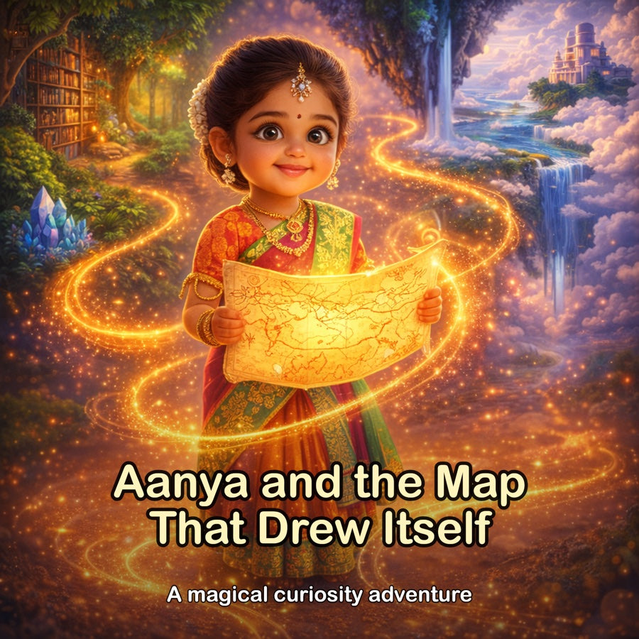 Aanya's finished personalised storybook — The Map That Drew Itself